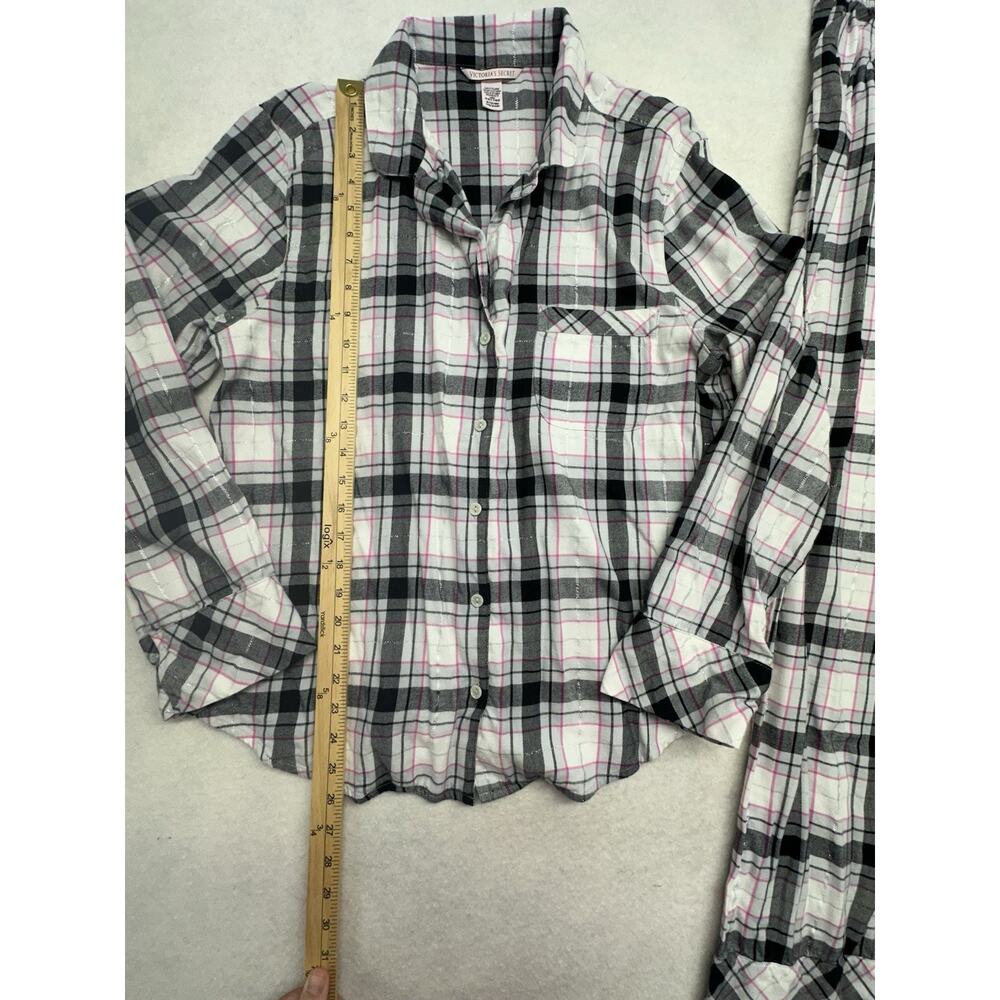 Victoria’s Secret Pajama Set Size Medium Black Pink White Plaid Flannel - Picture 4 of 10